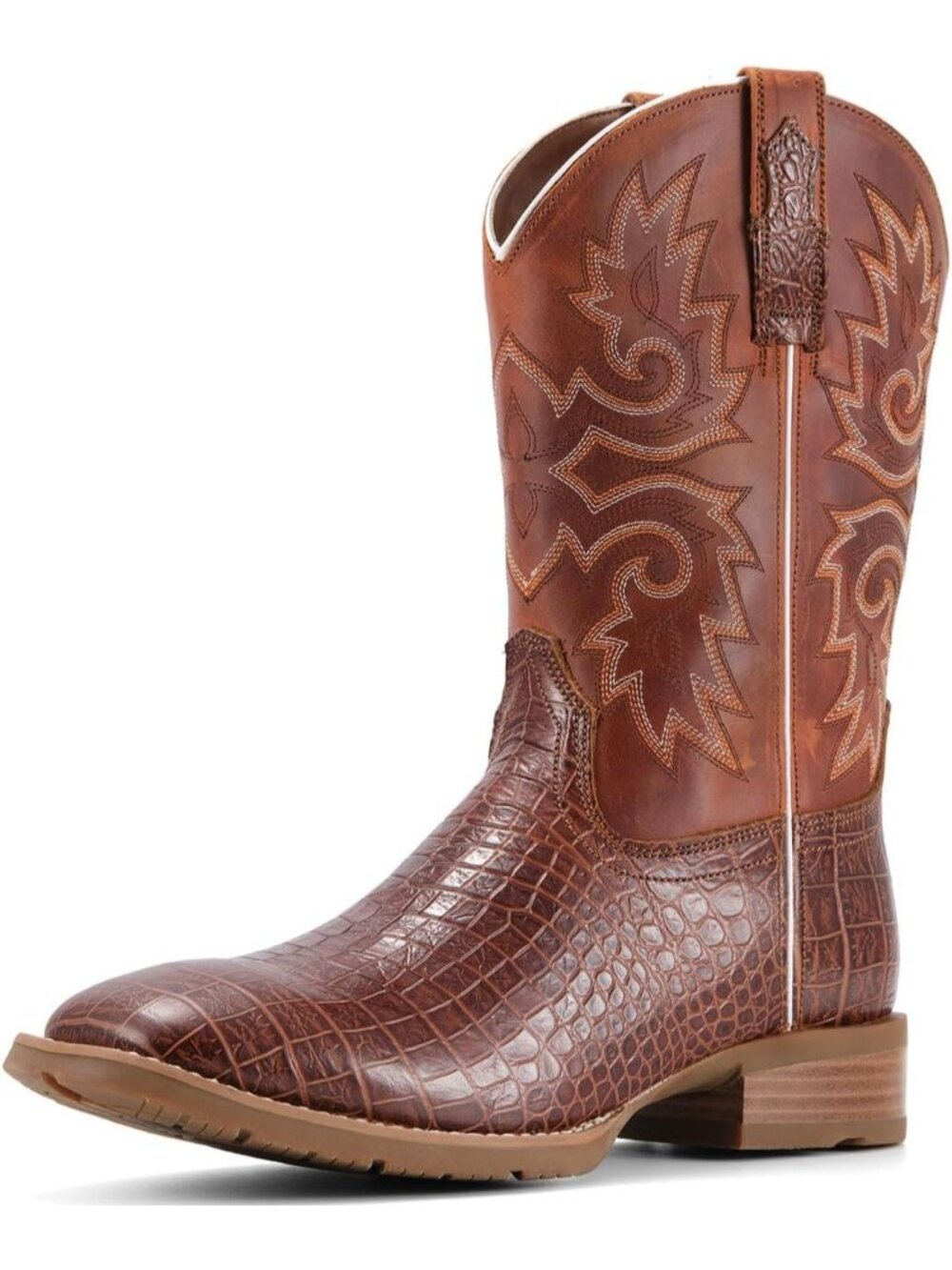 Men's Brown Leather Mid-Calf Square Toe Pull on Cowboy Western Boots